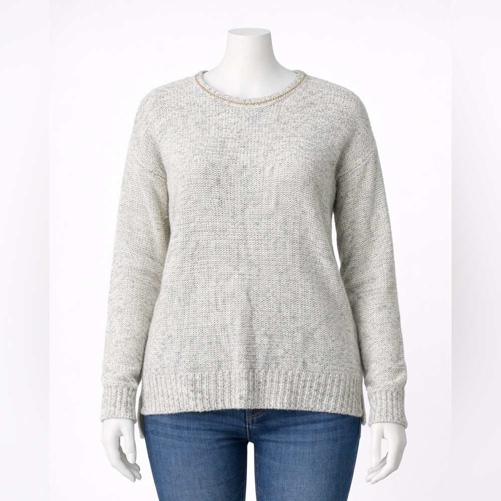 GB Girls Metallic Knit Sweater XL Girls Cream Silver Long Sleeve Pullover